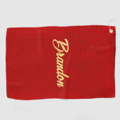 Aangepaste naam rode leren golfhanddoek (Horizontaal)