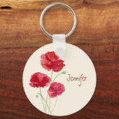 Aangepaste naam rode papavers Waterverf bloemen Sleutelhanger (Voorkant)