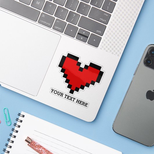 Aangepaste naam rode pixel hart laptop decal stick sticker (Laptop met iPhone)