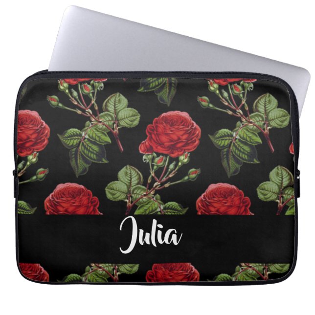 Aangepaste naam rode rozen laptop sleeve (Voorkant)