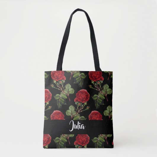 Aangepaste naam rode rozen tote bag (Voorkant)