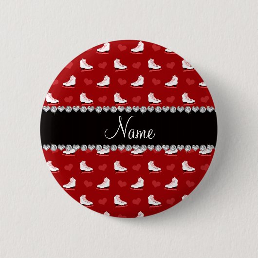 Aangepaste naam rode schaatsen en harten ronde button 5,7 cm (Voorkant)