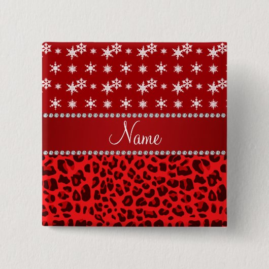 Aangepaste naam rode sneeuwvlokken rode rode stree vierkante button 5,1 cm (Voorkant)