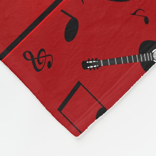 Aangepaste naam rode zwarte gitaren muzieknoten fleece deken (Hoek)