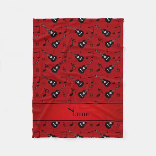 Aangepaste naam rode zwarte gitaren muzieknoten fleece deken (Voorkant)
