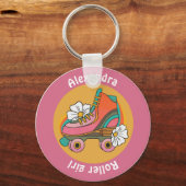aangepaste naam roller schaats meisje roze girale sleutelhanger (Voorkant)