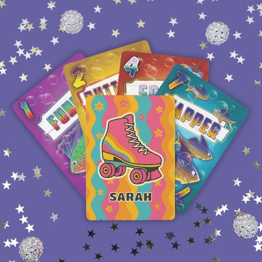 Aangepaste Naam Rolschaatsen Meisje Spelen Pokerkaarten