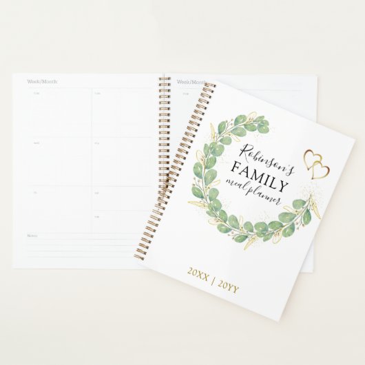 Aangepaste naam Romantic Eucalyptus Wreate Family  Planner (Display)