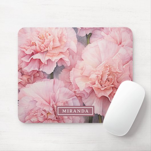 Aangepaste naam Romantische Roze Anjer Waterverf K Muismat (Met muis)