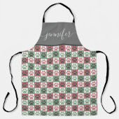 Aangepaste naam: rood en groen afdrukpatroon voor schort (Voorkant)
