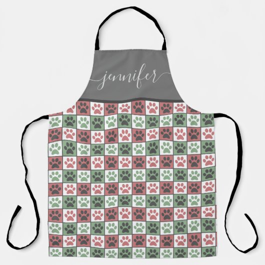 Aangepaste naam: rood en groen afdrukpatroon voor schort (Voorkant)