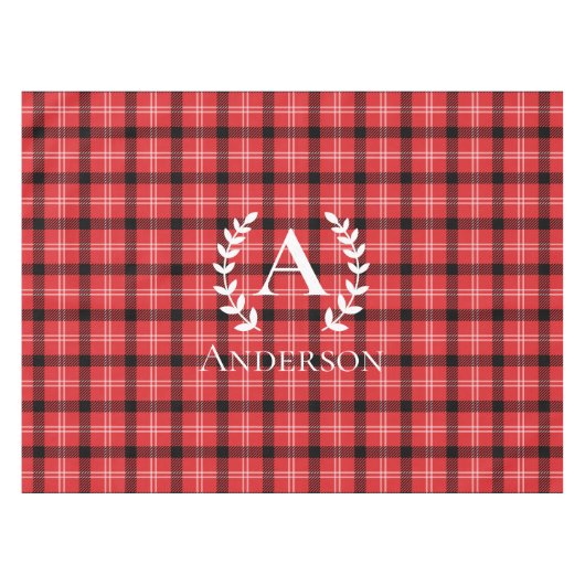 Aangepaste naam Rood en Zwart Plaid Kerstmis Tafelkleed (Voorkant (Horizontaal))