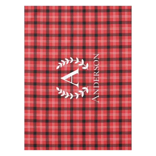 Aangepaste naam Rood en Zwart Plaid Kerstmis Tafelkleed (Voorkant)