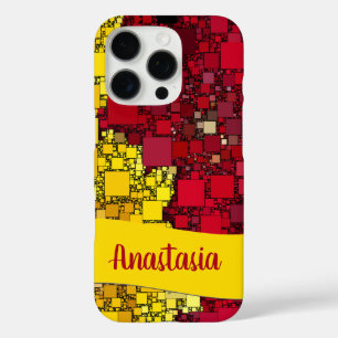 Aangepaste naam rood geel geometrische vormen text iPhone 16 pro hoesje
