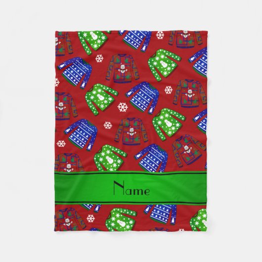 Aangepaste naam rood geveesdroogd kerstfeest fleece deken (Voorkant)