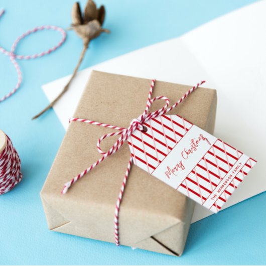 Aangepaste naam | Rood & Roze Strepen | Vrolijk ke Cadeaulabel