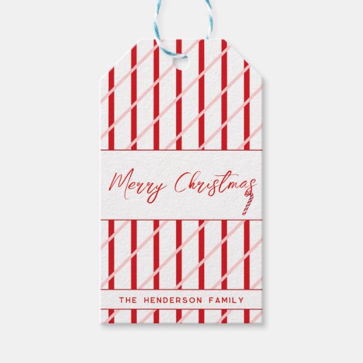 Aangepaste naam | Rood & Roze Strepen | Vrolijk ke Cadeaulabel (Voorkant)