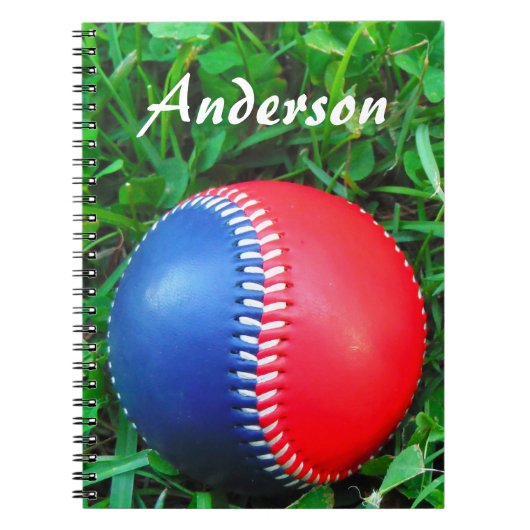 Aangepaste naam Rood Wit & Blauw Honkbal Notitieboek (Voorkant)