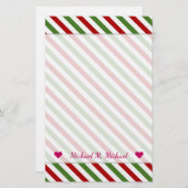 Aangepaste naam + rood, wit en groen, striped patr briefpapier (Voorkant / Achterkant)