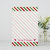 Aangepaste naam + rood, wit en groen, striped patr briefpapier (Staand voorkant)
