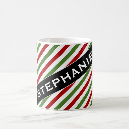 Aangepaste naam + rood, wit en groen, striped patr koffiemok (Center)