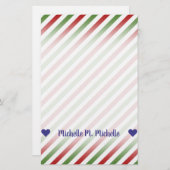 Aangepaste naam; rood, wit en groen, striped patro briefpapier (Voorkant / Achterkant)