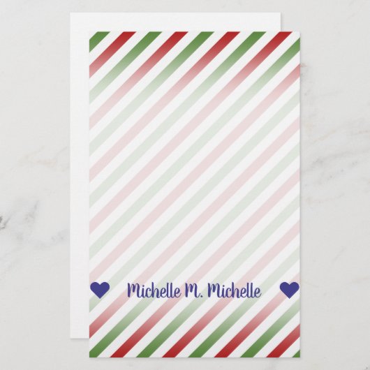 Aangepaste naam; rood, wit en groen, striped patro briefpapier (Voorkant / Achterkant)