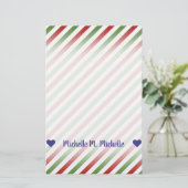 Aangepaste naam; rood, wit en groen, striped patro briefpapier (Staand voorkant)