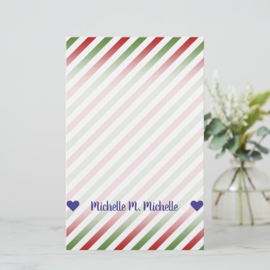 Aangepaste naam; rood, wit en groen, striped patro briefpapier (Staand voorkant)