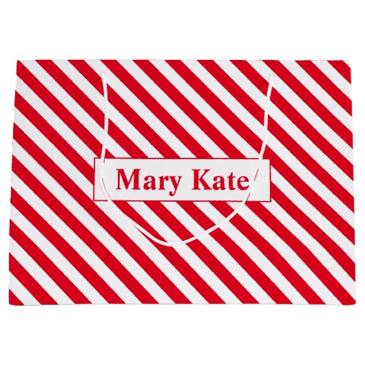 Aangepaste naam Rood/Wit Strepen Groot Cadeauzakje (Voorkant)