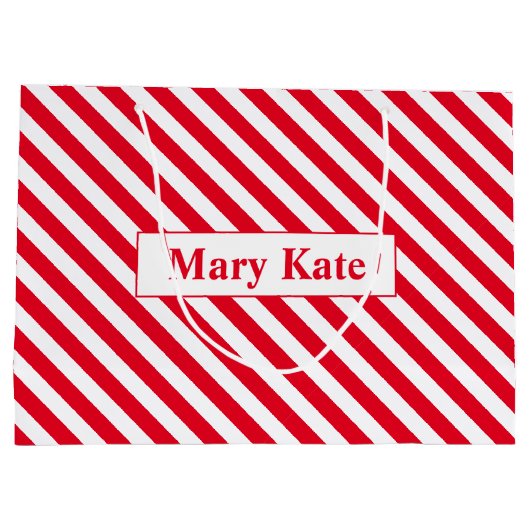 Aangepaste naam Rood/Wit Strepen Groot Cadeauzakje (Achterkant)