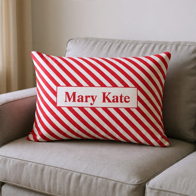Aangepaste naam Rood/Wit Strepen Kussen (Creator heeft geüpload)