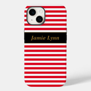 Aangepaste naam rood/witte strepen Case-Mate iPhone 14 hoesje