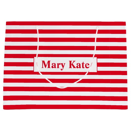 Aangepaste naam rood/witte strepen groot cadeauzakje (Voorkant)