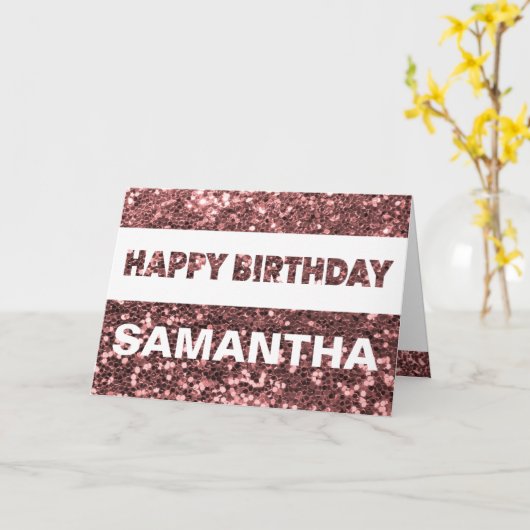 Aangepaste Naam Roos Gold Faux Glitter Happy Birth Kaart (Gele Bloem)