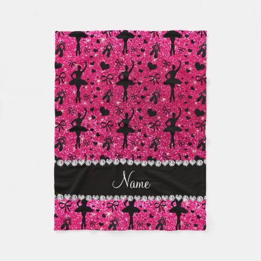 Aangepaste naam roos roze glitter ballerinas fleece deken (Voorkant)