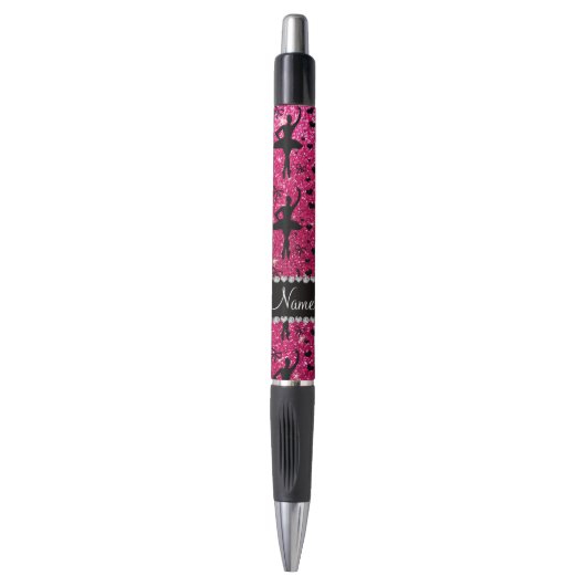 Aangepaste naam roos roze glitter ballerinas pen (Voorkant Verticaal)