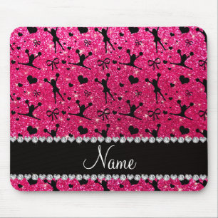 Aangepaste naam roos roze glitter cheerlead muismat