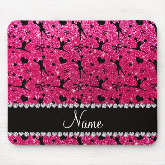 Aangepaste naam roos roze glitter cheerlead muismat (Voorkant)