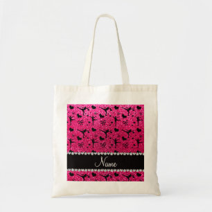 Aangepaste naam roos roze glitter figuurskatting tote bag