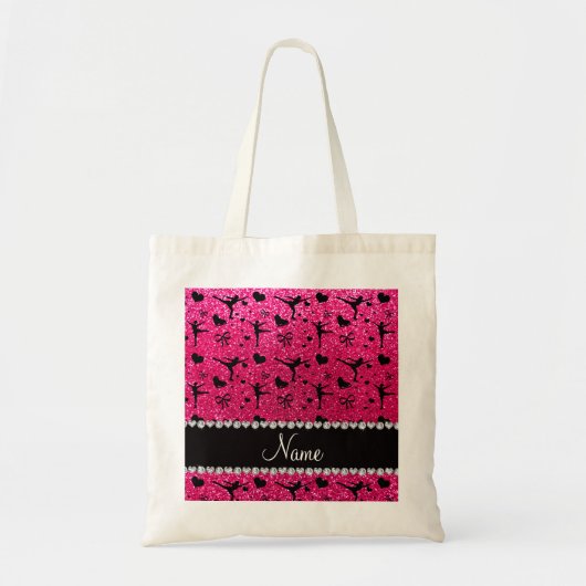 Aangepaste naam roos roze glitter figuurskatting tote bag (Voorkant)
