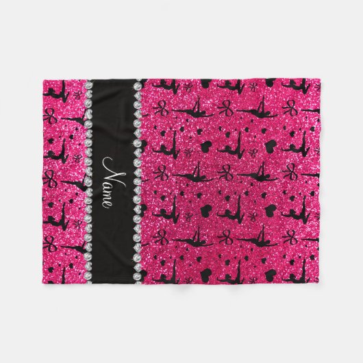 Aangepaste naam roos roze glitter gymnastiek fleece deken (Voorkant (Horizontaal))
