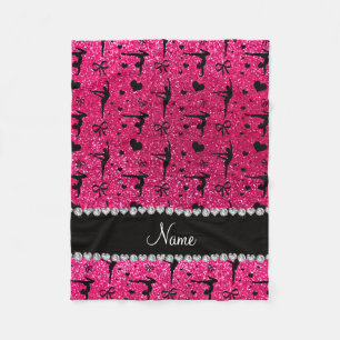 Aangepaste naam roos roze glitter gymnastiek fleece deken