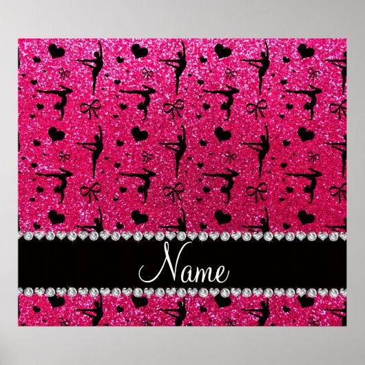 Aangepaste naam roos roze glitter gymnastiek poster (Voorkant)