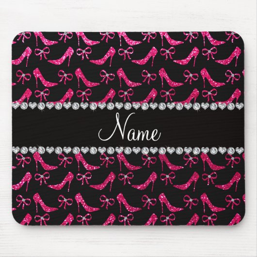 Aangepaste naam roos roze glitter hoge hakken boog muismat (Voorkant)
