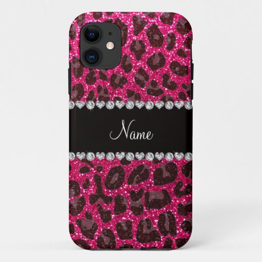 Aangepaste naam roos roze glitter leopard print Case-Mate iPhone case (Achterkant)