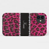 Aangepaste naam roos roze glitter leopard print Case-Mate iPhone case (Achterkant (horizontaal))