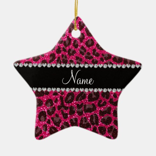 Aangepaste naam roos roze glitter leopard print keramisch ornament (Voorkant)