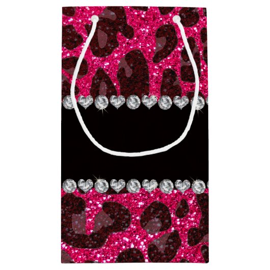 Aangepaste naam roos roze glitter leopard print klein cadeauzakje (Achterkant)