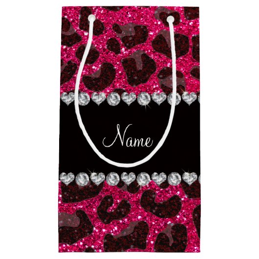 Aangepaste naam roos roze glitter leopard print klein cadeauzakje (Voorkant)